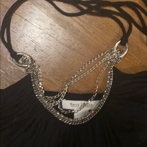 Black cotton halter with silver chains on neckline - Picture 2 of 3